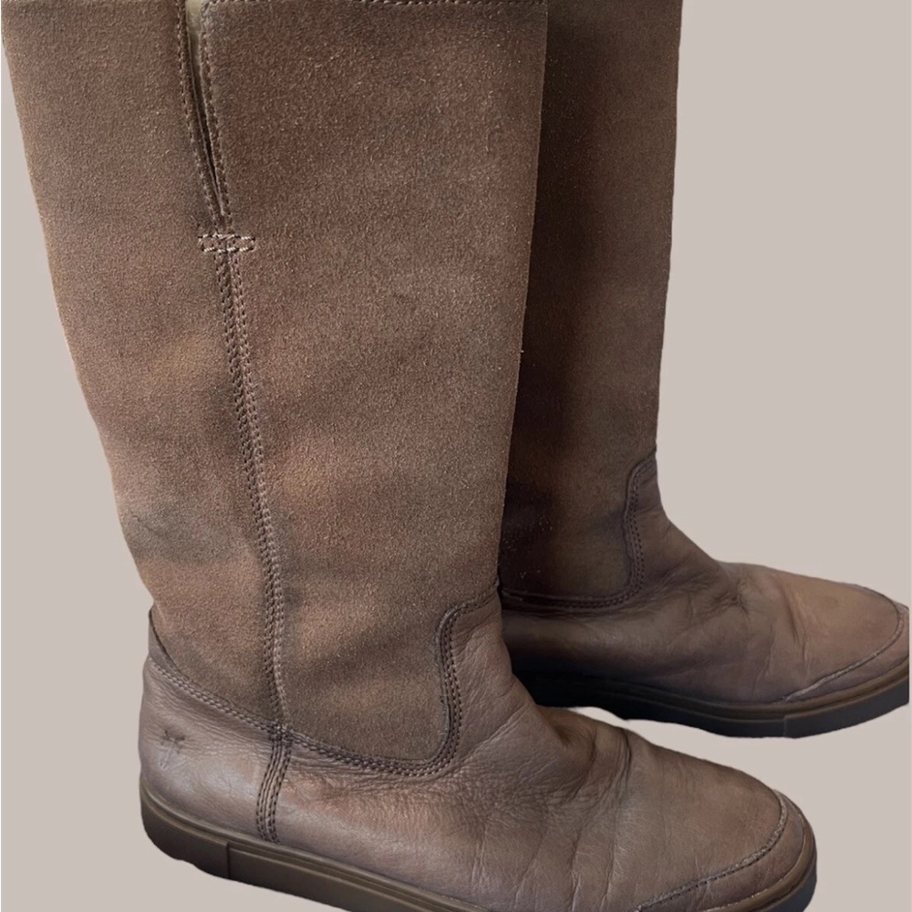 Frye Gemma Tall Shearling Winter Boots Womens Size 7.5 Cognac Suede Leather
